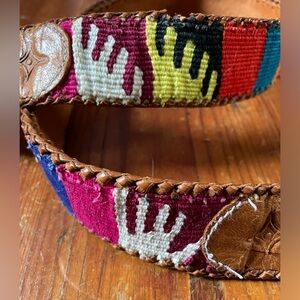 Vintage Guatemalan serape leather woven belt 30”